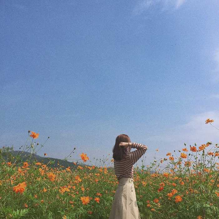 Cách tạo dáng chụp ảnh - Vuốt nhẹ tóc giữa rừng hoa