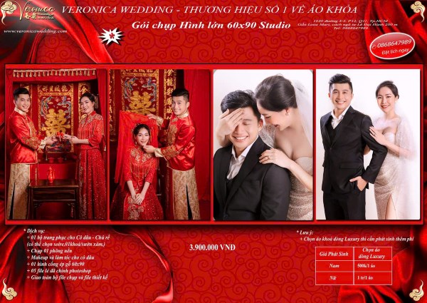 Chụp ảnh cưới áo khoả khổ 60x90 trọn gói tại studio Veronica Wedding